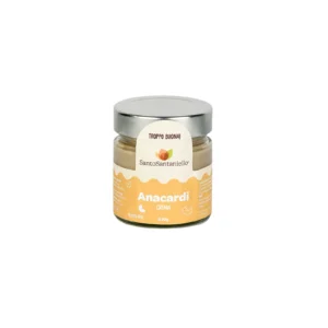 Vasetto da 230g di Crema d'Anacardi prodotta dall'azienda italiana Santo Santaniello di Pietradefusi in provincia di Avellino.