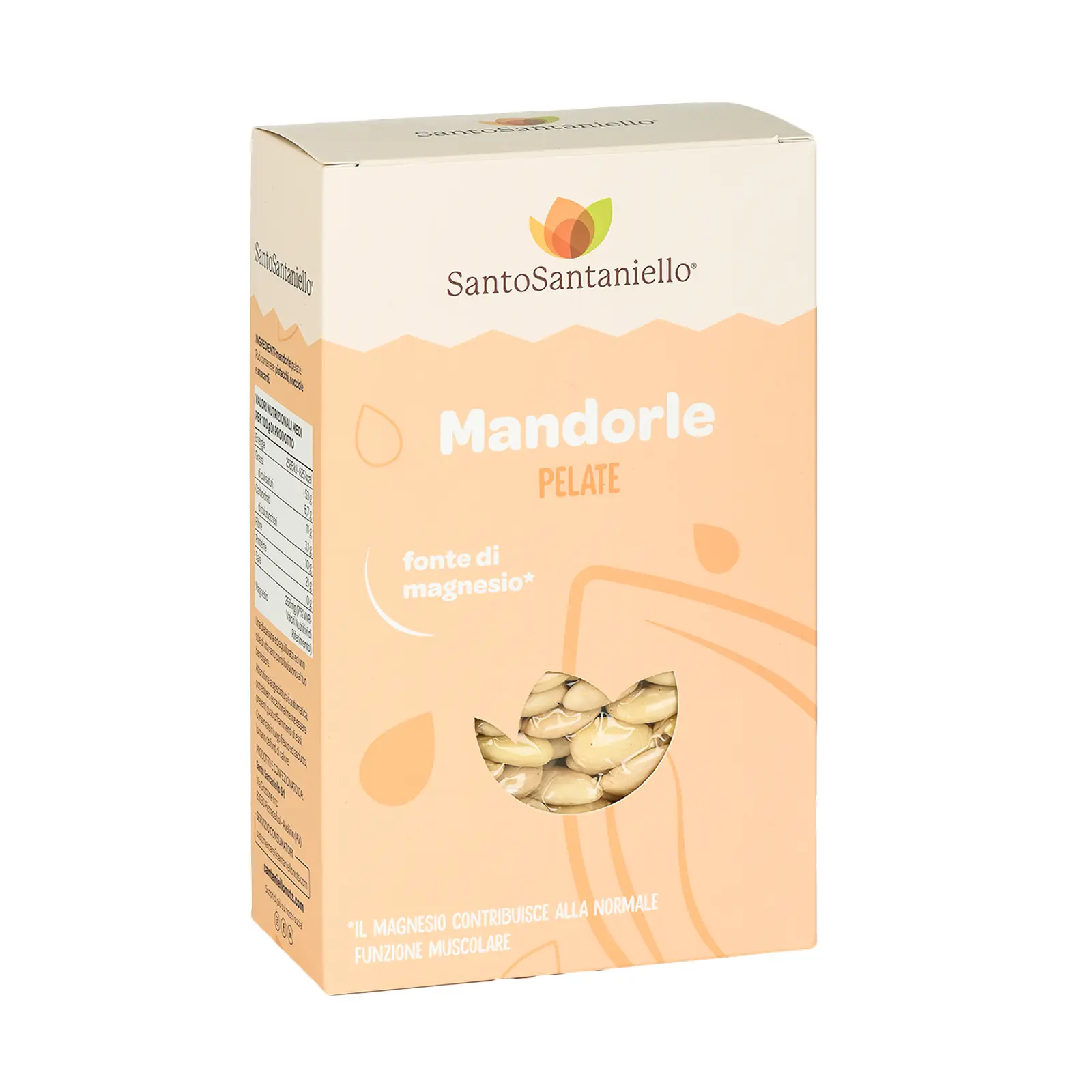 Confezione da 1000g di Mandorle Pelate prodotte dall'azienda italiana Santo Santaniello di Pietradefusi in provincia di Avellino.