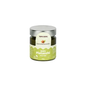 Vasetto da 230g di Pasta Pura di Pistacchi prodotta dall'azienda italiana Santo Santaniello di Pietradefusi in provincia di Avellino.